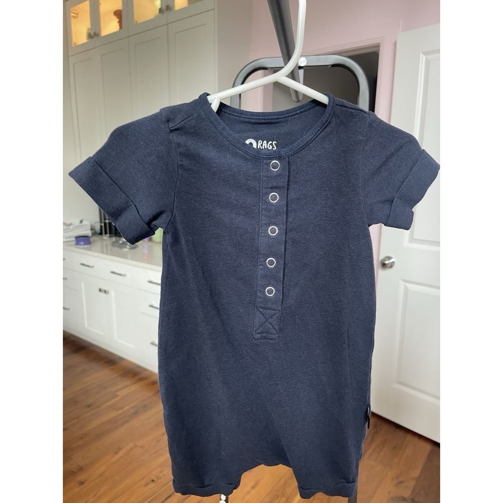 RAGS Navy Blue Knit One-Piece Romper Short Sleeve Button 6-12M